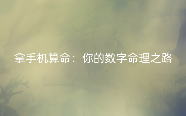 拿手机算命：你的数字命理之路