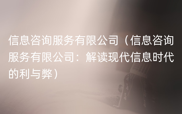 信息咨询服务有限公司（信息咨询服务有限公司：解读现代信息时代的利与弊）