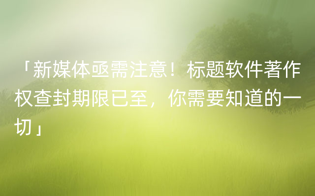 「新媒体亟需注意！标题软件著作权查封期限已至，你需要知道的一切」