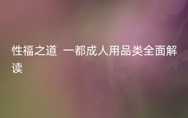 性福之道  一都成人用品类全面解读
