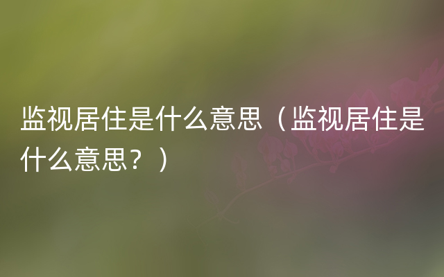 监视居住是什么意思（监视居住是什么意思？）