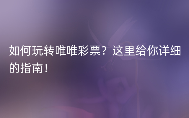 如何玩转唯唯彩票？这里给你详细的指南！