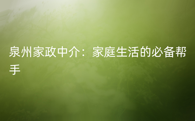 泉州家政中介：家庭生活的必备帮手