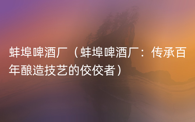 蚌埠啤酒厂（蚌埠啤酒厂：传承百年酿造技艺的佼佼者）