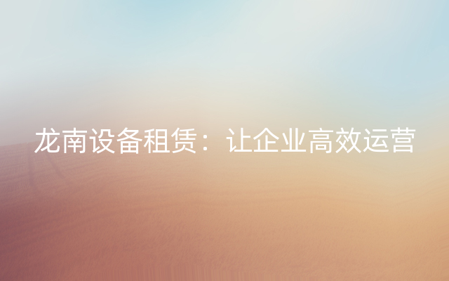 龙南设备租赁：让企业高效运营