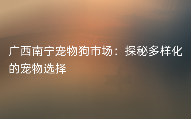 广西南宁宠物狗市场：探秘多样化的宠物选择