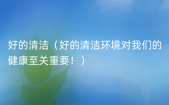 好的清洁（好的清洁环境对我们的健康至关重要！）