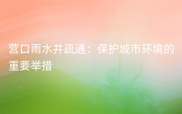 营口雨水井疏通：保护城市环境的重要举措