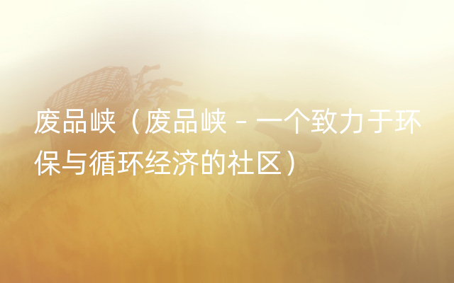 废品峡（废品峡 – 一个致力于环保与循环经济的社区）