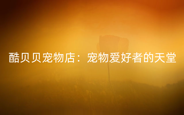 酷贝贝宠物店：宠物爱好者的天堂