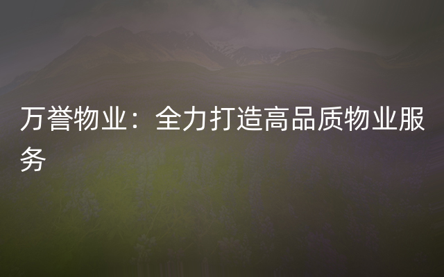 万誉物业：全力打造高品质物业服务