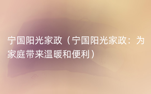 宁国阳光家政（宁国阳光家政：为家庭带来温暖和便