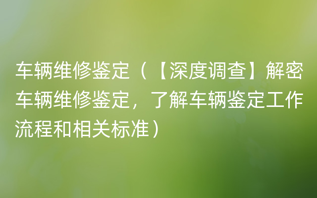 车辆维修鉴定（【深度调查】解密车辆维修鉴定，了解车辆鉴定工作流程和相关标准）