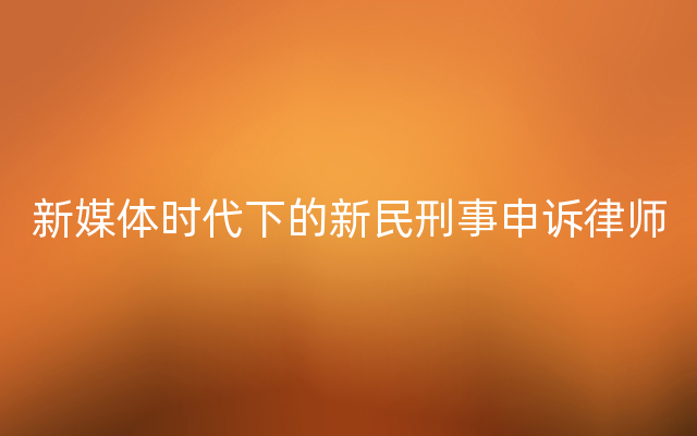 新媒体时代下的新民刑事申诉律师