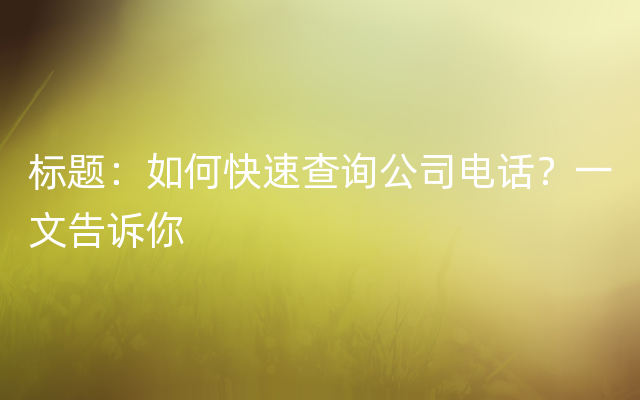 标题：如何快速查询公司电话？一文告诉你