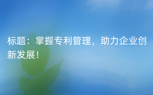 标题：掌握专利管理，助力企业创新发展！